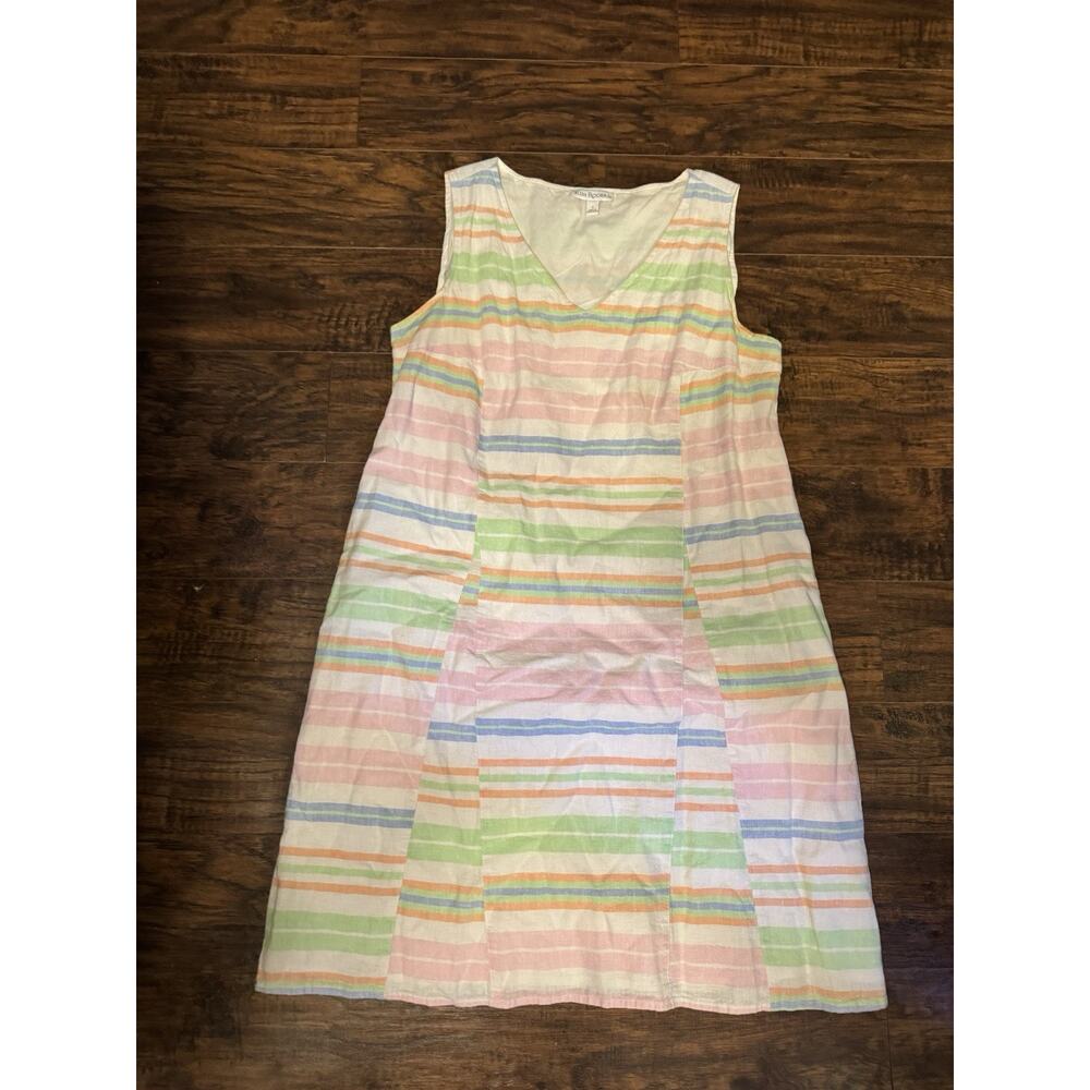 Kim Rogers Women Multicolor Striped Sleeveless Linen Blend Sheath Dress Size S